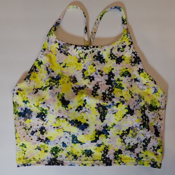 Old Navy Active Powersoft Sports Bra Large Yellow Floral Multicolor Gym Yoga Top - Picture 11 of 12
